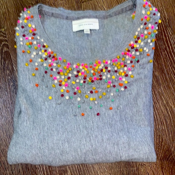 Anthropologie Sweaters - Anthropologie Angel of the North confetti PomPom grey sweater cotton cashmere Lg